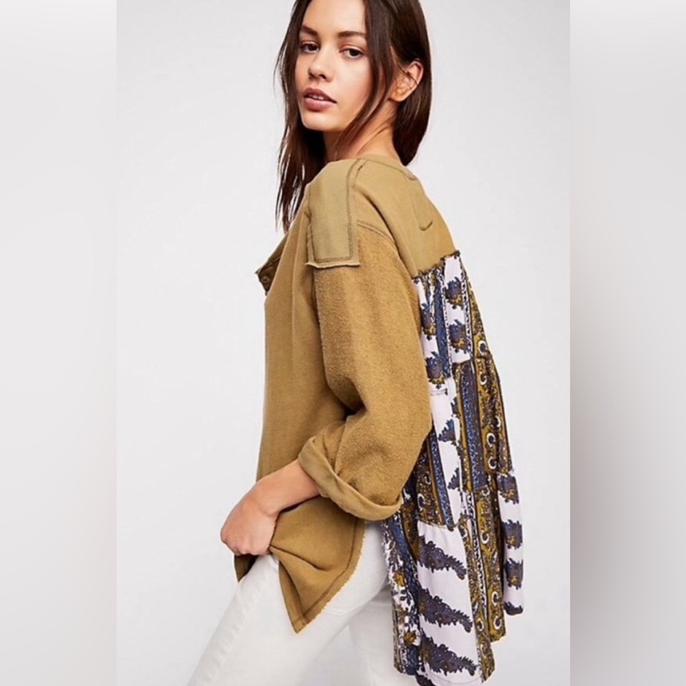 FREE PEOPLE Pullover Cool Baby Floral Army Combo Green- Brand New With Tags
